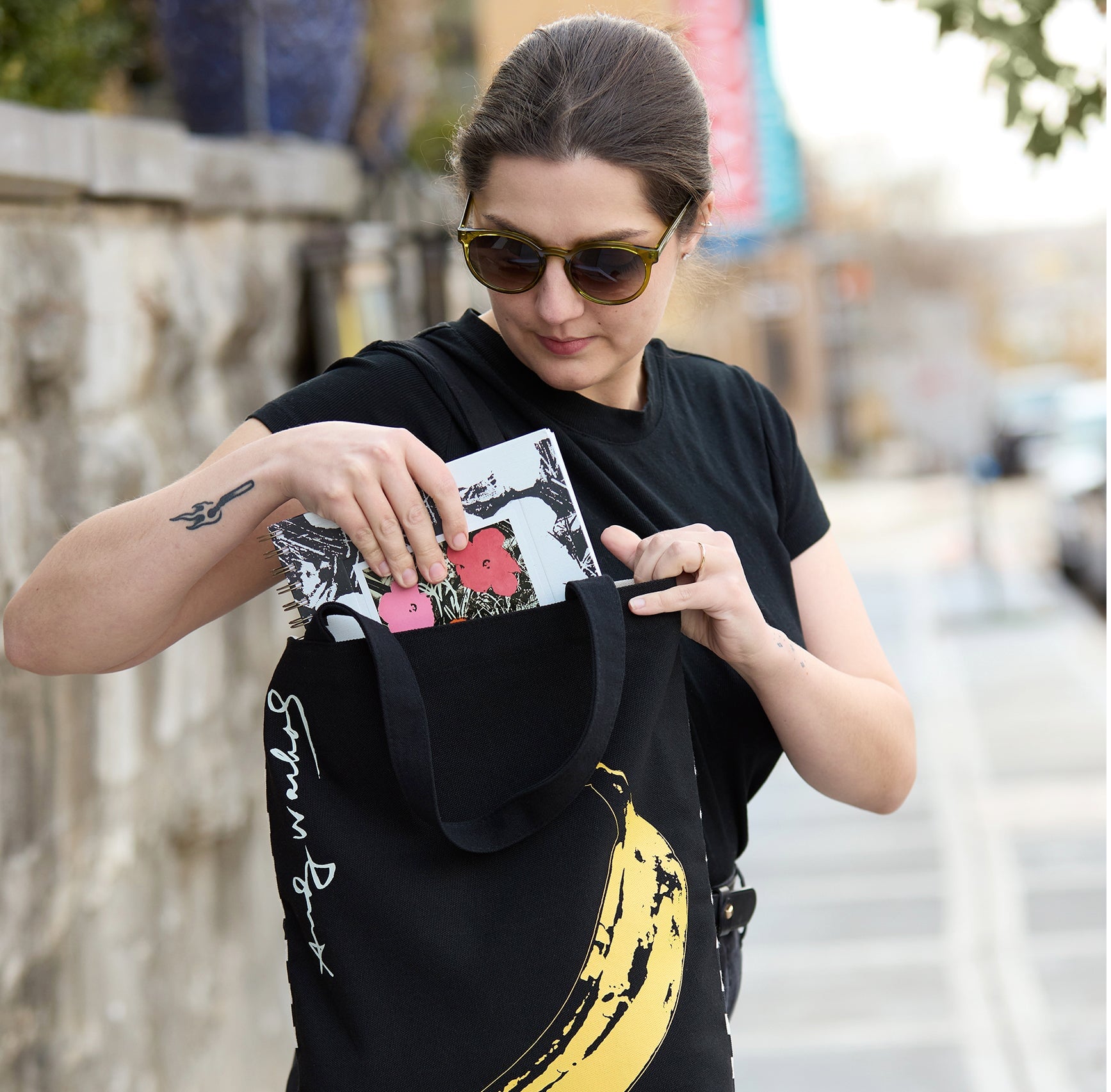 Warhol Banana Canvas Tote Bag Black Galison