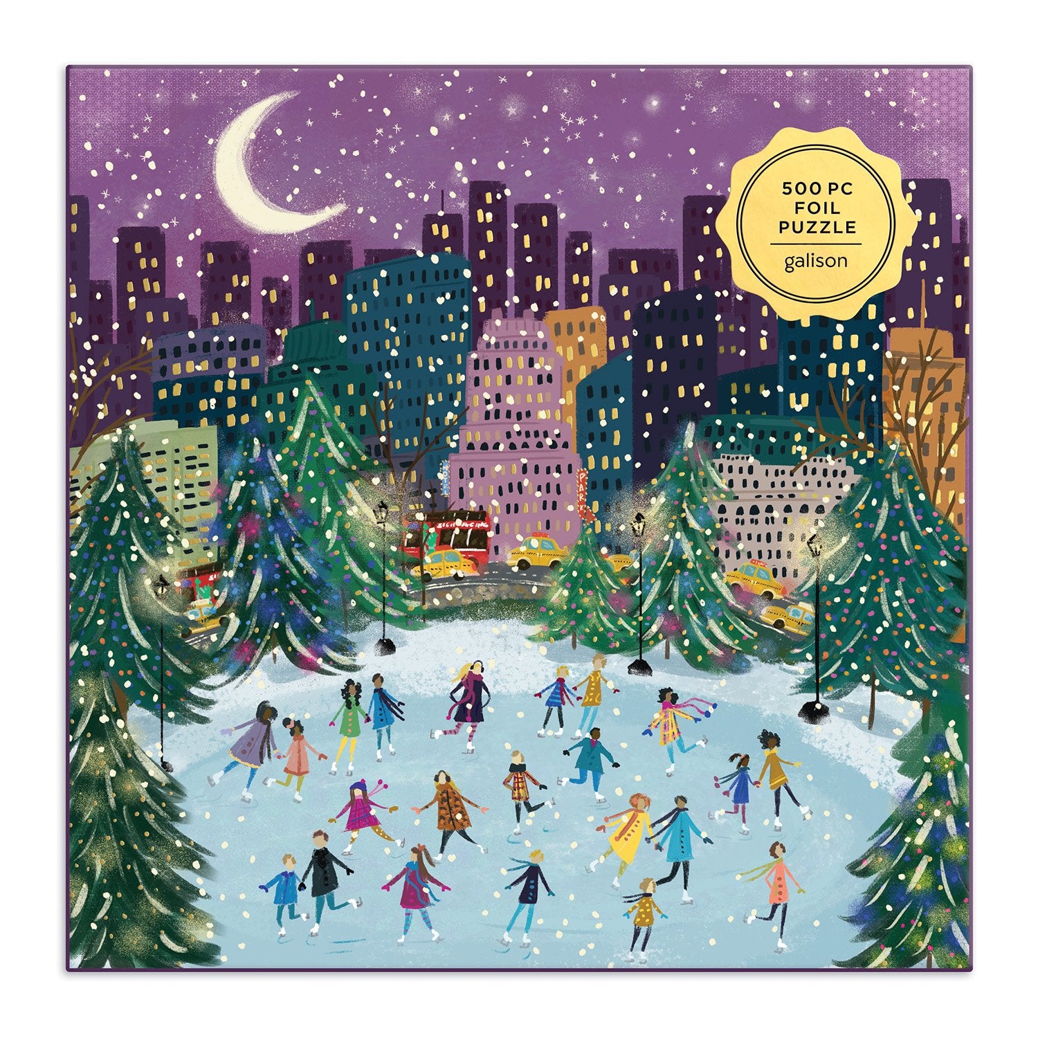 Merry Moonlight Skaters 500 Piece Foil Jigsaw Puzzle | Galison
