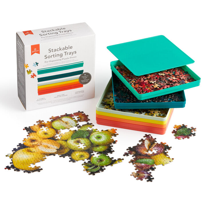 Puzzle sorting trays for storing and moving puzzle pieces