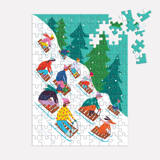 Winter Sledding 130pc Puzzle Ornament Holiday Ornament Puzzle Louise Cunningham 